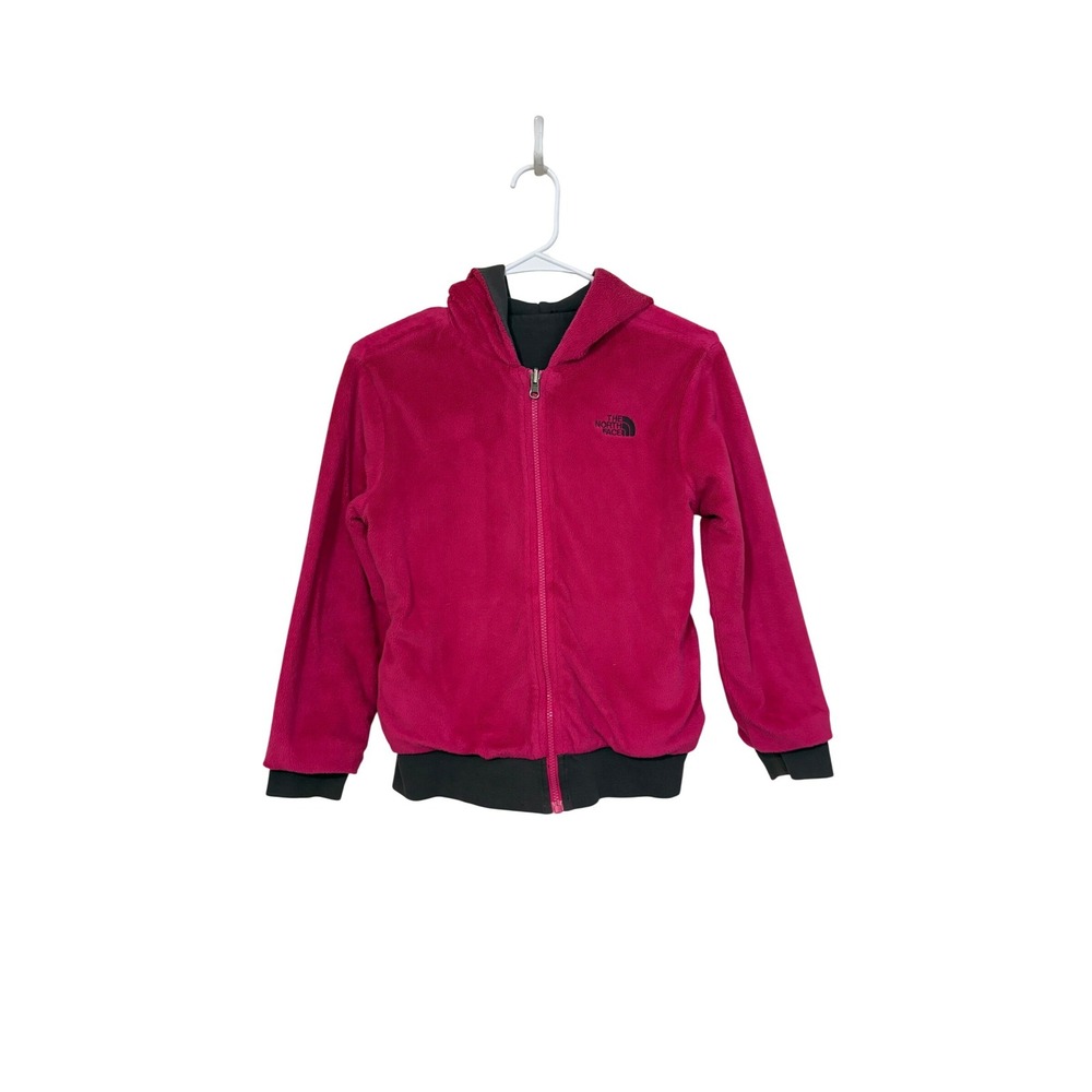 The North Face Girls Reversible Fleece Hoodie Pink Grey Full Zip Jacket L 14/16